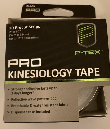 TWO Rolls Of New PTEX Pro Elastic Kinesiology Tape Black 20 Strips Free Shipping