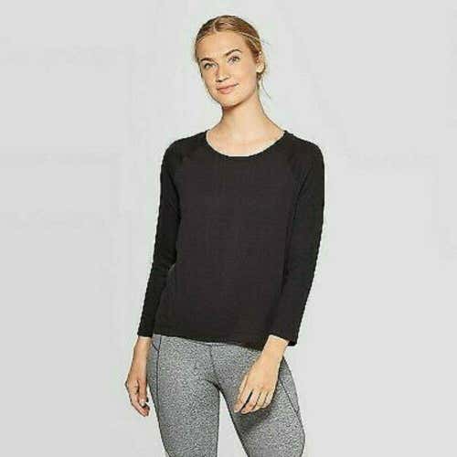NWT C9 By Champion Long Sleeve Woven Pieced Top Black XS Free Shipping