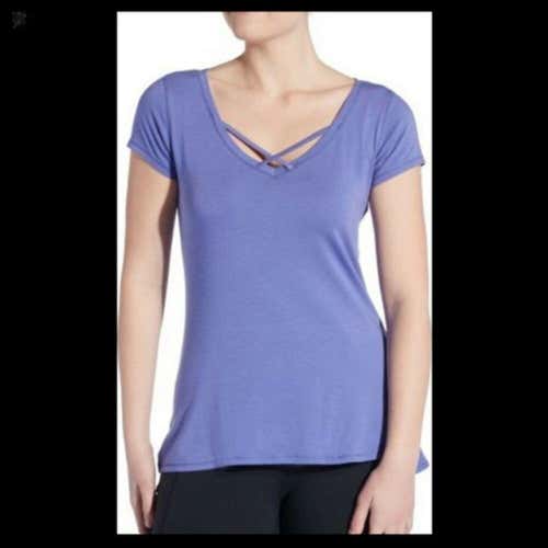 NWT Calia By Carrie Underwood Front Strap SS Tee Purple Vibes Free Ship