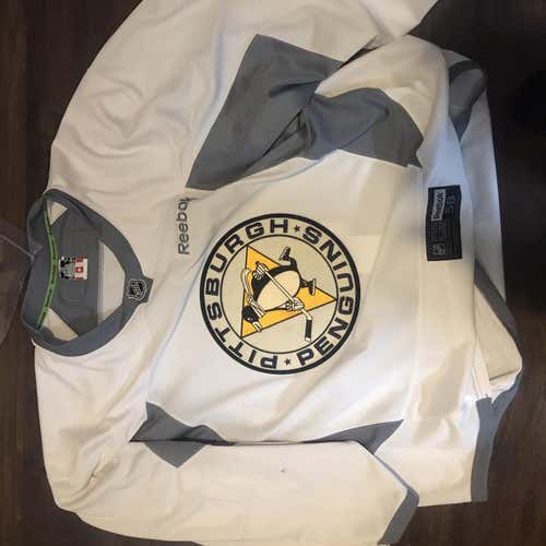 White Adult Goalie Cut Reebok Pro Stock Jersey 58g Penguins Third Retro