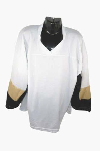 XTREME BASIC YTH L/XL WHITE BLK GOLD HOCKEY JERSEY #80 - YOUTH LARGE XLARGE USED