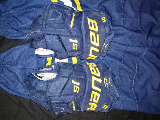 Blue Used Senior Bauer Supreme 1S Gloves 14" Pro Stock