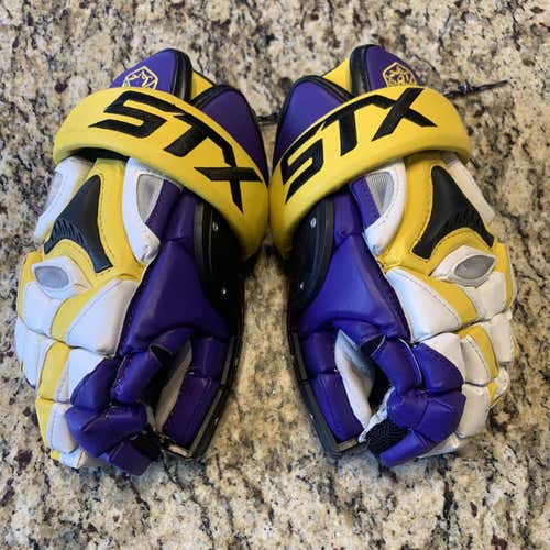 Purple & Gold Used Goalie STX 12" Lacrosse Gloves