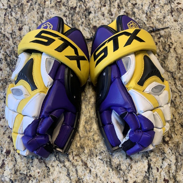 Purple & Gold Used Goalie STX 12" Lacrosse Gloves