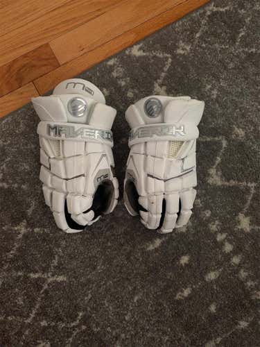 White Used Maverik M4 13" Lacrosse Gloves