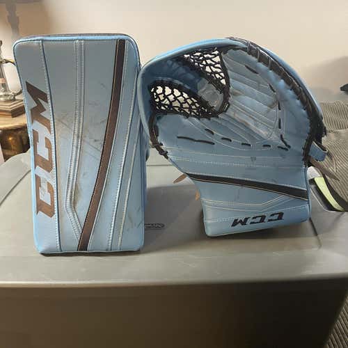 Baby Blue Senior Regular Premier II Pro Ccm Custom Goalie Glove And Blocker Set