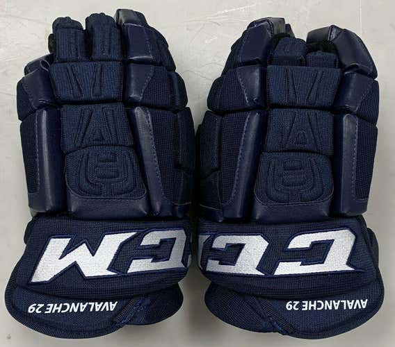 Pro stock Nathan MacKinnon CCM hockey gloves 14" Avalanche CL SR NVY Crazy Light