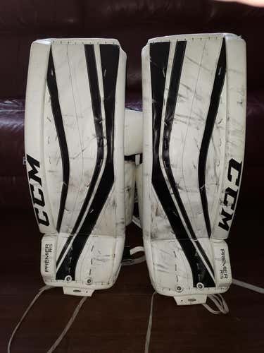 White / Black Used Senior 32+1 CCM Premier R1.5 Goalie Leg Pads