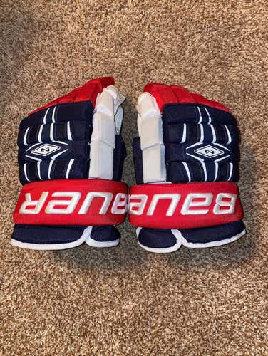 New York Rangers Pro Stock Gloves Navy Red and White Senior Bauer Nexus 14"