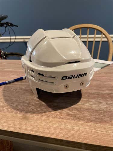 White Used Medium Bauer Re-Akt 75 Pro Stock Helmet