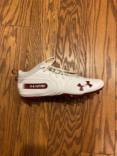 Brand New Maroon And White Under Armour Nitro Mid Men’s Lacrosse Cleat Size 12.5
