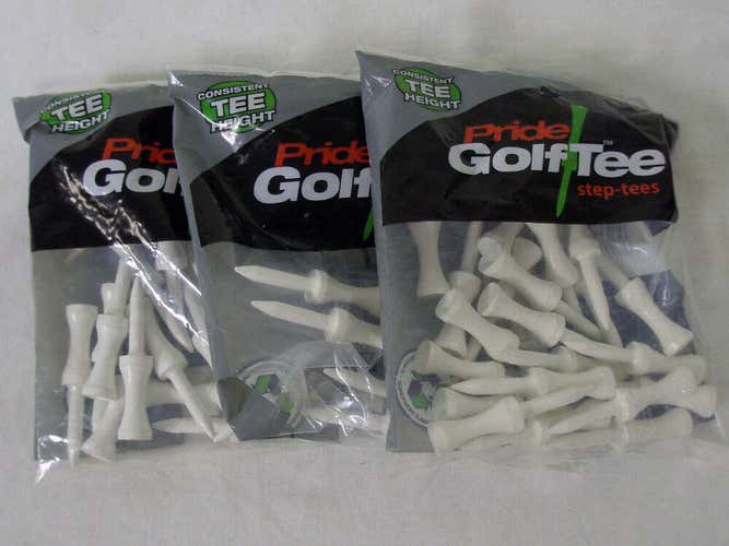 Pride Golf Step-tees (2 1/8", White, 3pk, 75 tees) Consistent Tee Height NEW