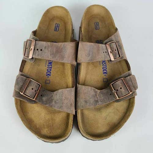 Birkenstock Mens Arizona Slide Sandals Brown Cork Footbed Slip On Leather 12 New