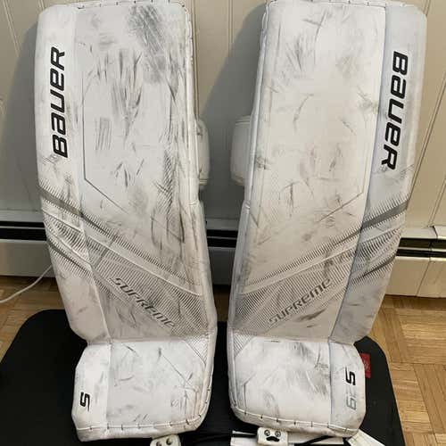 White Intermediate  Bauer Supreme S29 Goalie Leg Pads