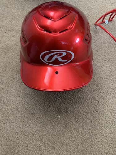 Red Used Rawlings Batting Helmet Fits Sizes 6 1/2-7 1/2.    Comes With Mask