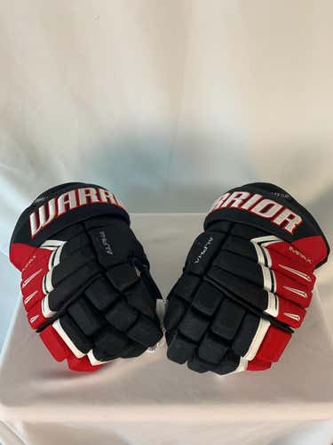 Black/Red/White Used Senior Warrior Alpha Pro Gloves 14"- Rapid City Rush ECHL