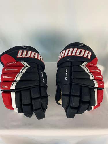Black/Red/White Used Senior Warrior Alpha Pro Gloves 15"- Rapid City Rush ECHL