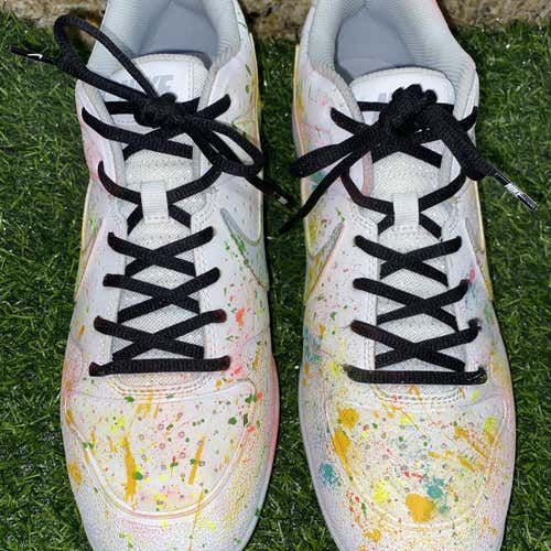 Men’s Size 11.0 Multi-Color 1/1 Custom Neon Splatter Nike Alpha Huarache Varsity Low MCS Cleats