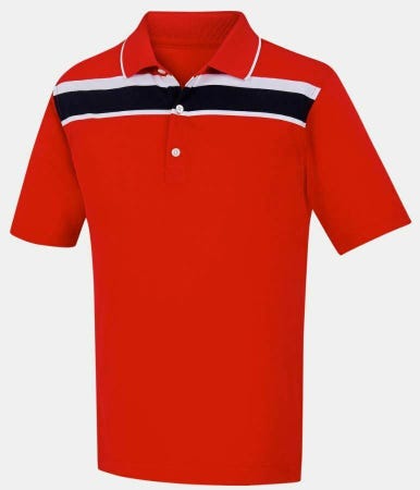 FootJoy Golf Junior Lisle Stretch Chest Stripe Polo Shirt Red Medium M #37709