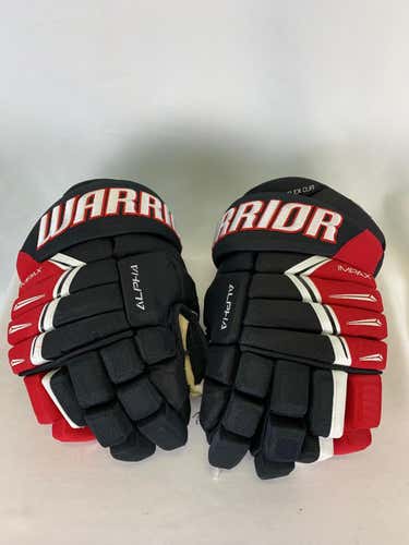 Black/Red/White Used Senior Warrior Alpha Pro Gloves 14"- Rapid City Rush ECHL