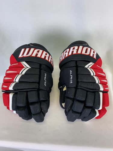 Black/Red/White Used Senior Warrior Alpha DX Pro Gloves 14"- Rapid City Rush ECHL