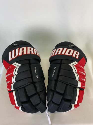 Black/Red/White Used Senior Warrior Alpha DX Pro Gloves 15"- Rapid City Rush ECHL