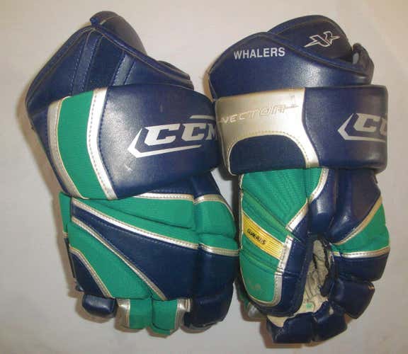 WHALERS CCM VECTOR HGV10 HOCKEY GLOVES 15" PRO STOCK GREEN BLUE SILVER OHL
