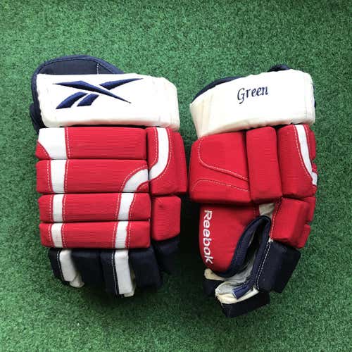 Game Worn Pro Stock MIKE GREEN Reebok 4 Roll 14” Capitals Hockey Gloves MADE IN CANADA