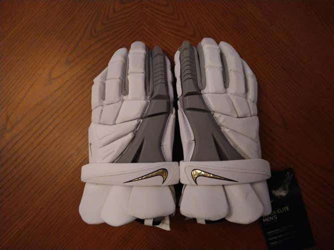 White (with grey) Nike Vapor Elite Lacrosse Gloves 14" (XL)