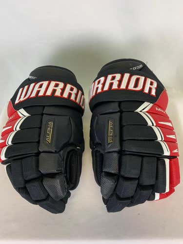 Black/Red/White Used Senior Warrior Alpha DX  Gloves 15"- Indy Fuel ECHL