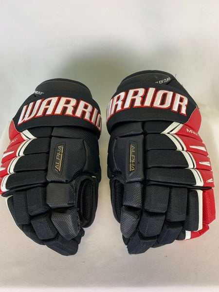 Black/Red/White Used Senior Warrior Alpha DX Gloves 15"- Indy Fuel ECHL