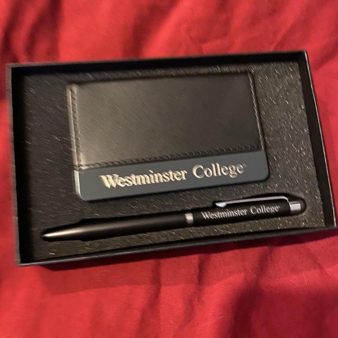 Westminster College Business Card Holder & Ink Pen Desk Set * NEW