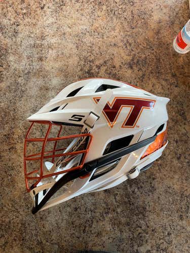 used virginia tech hokie cascade s. white with orange cage. osfm. M/L pads.