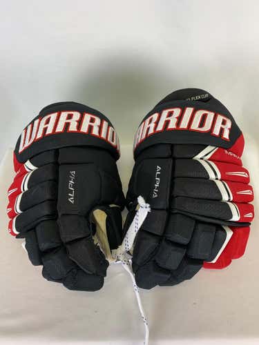 Black/Red/White Used Senior Warrior Alpha DX Pro Gloves 14" Pro Stock- Rapid City Rush ECHL