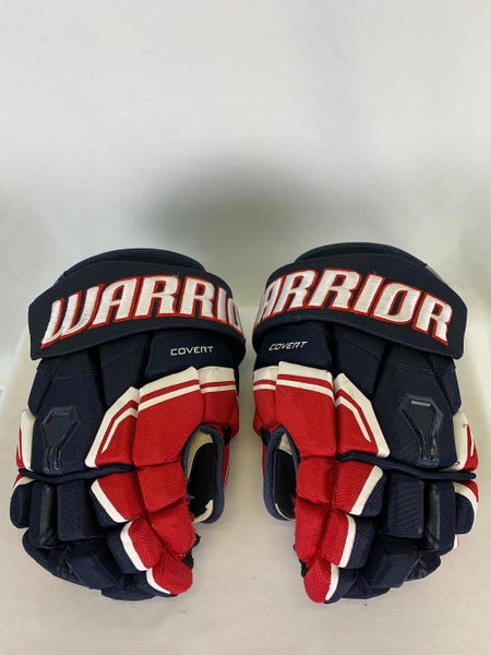 Navy/Red/White Used Senior Warrior Covert QRE Gloves 14"- South Carolina Stingrays ECHL