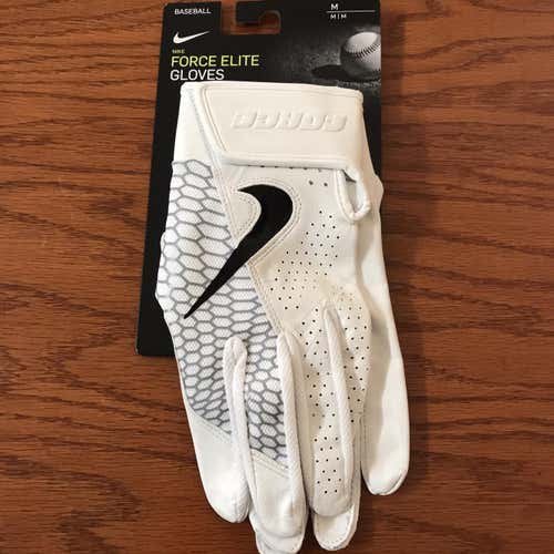 White New Medium Nike Force Elite Batting Gloves
