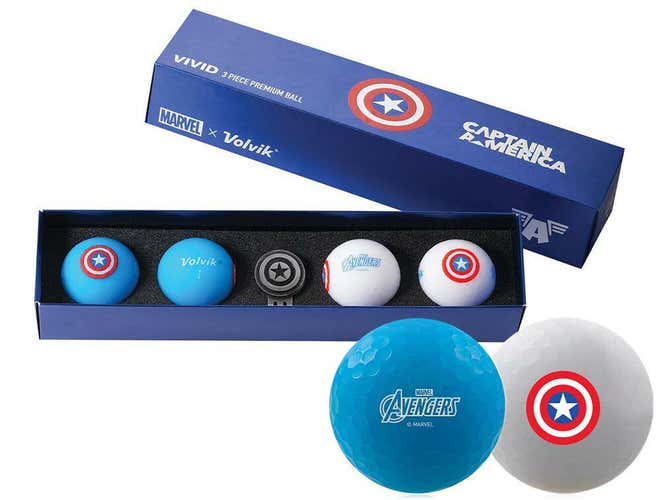 Volvik Vivid Marvel X Golf Balls (Captain America, 4pk) Avengers Gift Set NEW