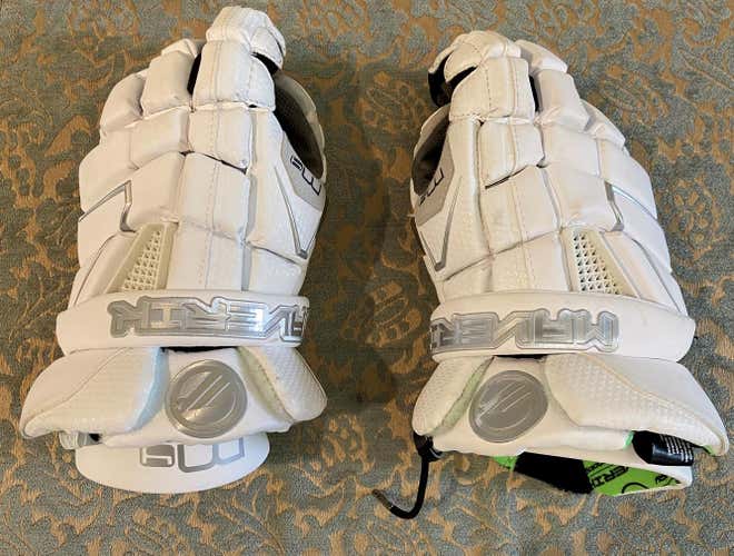 White Used Maverik M4 Lacrosse Gloves 10"