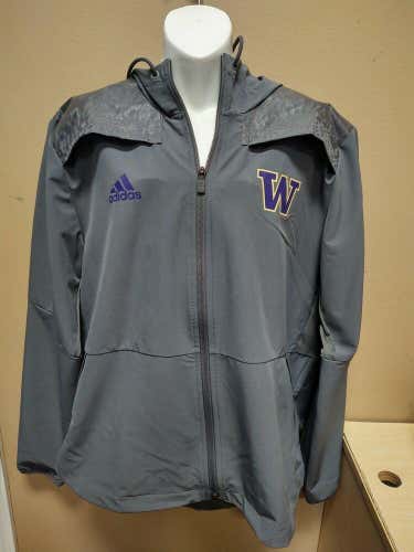 Adidas Washington Huskies Full Zipper Jacket w Hood Mens Medium Gray GG2891