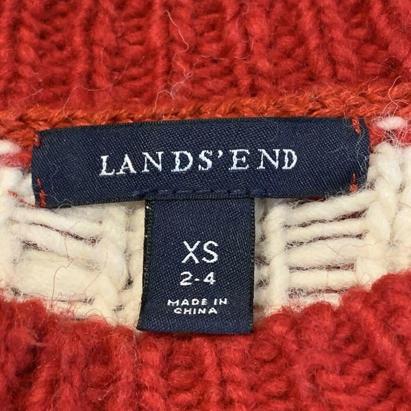 Lands End Sweater Women XS Adult Red Crewneck Pullover Knit Heavy