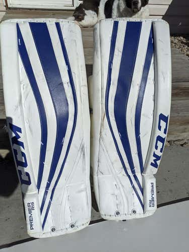 White w/ Blue Senior 33" +1 CCM Premier R1.9 Goalie Leg Pads