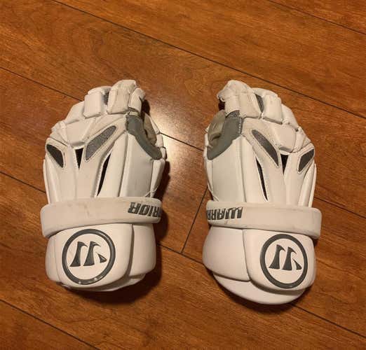 White Used Warrior Burn  Lacrosse Gloves