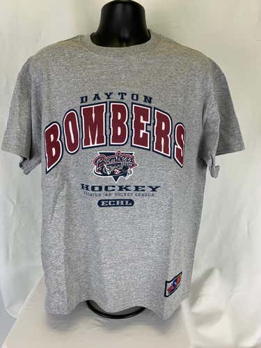Gray Unisex Vintage Adult Large DAYTON BOMBERS T-Shirt- ECHL