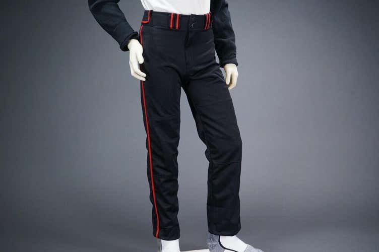 COMBAT PIPED STOCK OPEN BOTTOM BASEBALL/SOFTBALL PANTS, BLACK/RED ~ ADULT SMALL