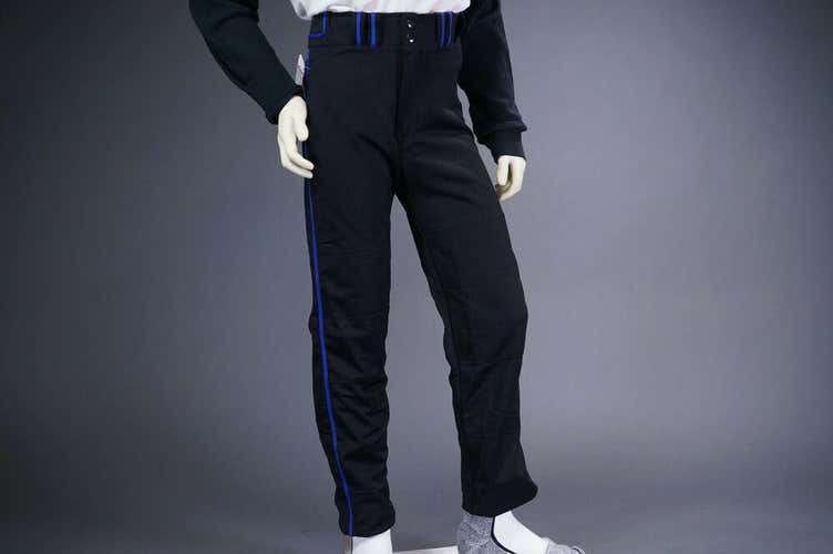 COMBAT PIPED STOCK OPEN BOTTOM BASEBALL/SOFTBALL PANTS, BLACK/BLUE ~ ADULT M