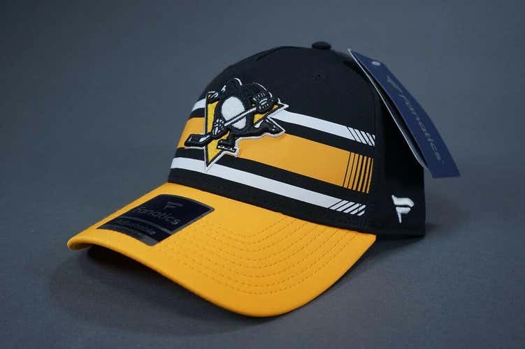 PITTSBURGH PENGUINS HOCKEY FANATICS PRO MOST SIZE FIT HAT, BLACK YELLOW