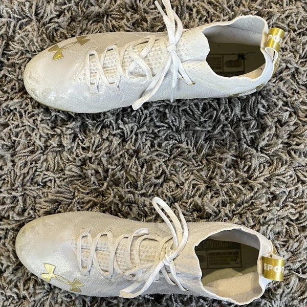 White and Gold Men's Molded Cleats Under Armour Cleats