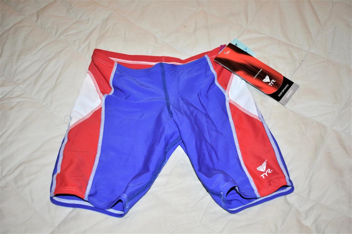 NWT - TYR USA Splice Jammer Performance Suit Swimsuit, Red/White/Blue, Size 26