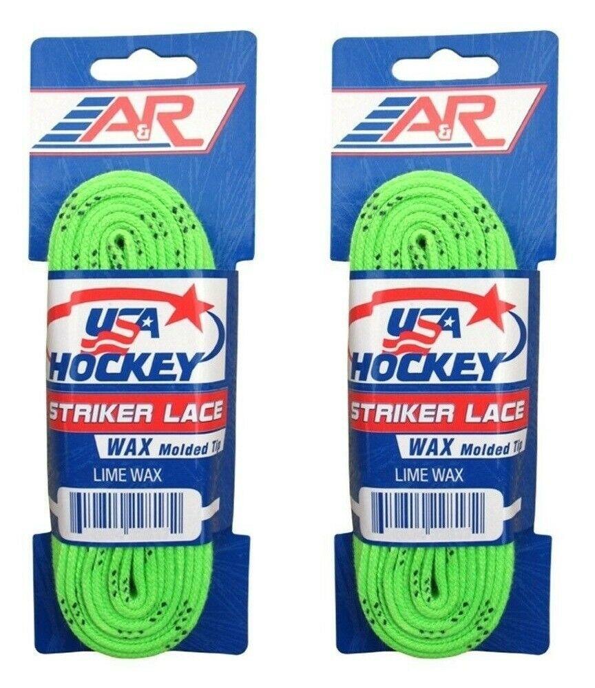 New A&R 2 Pair USA Hockey Striker WAXED Molded Tip Skate Laces Black 72"-132" 