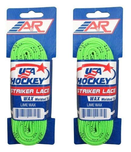 A&R Sports (2 Pairs) Striker Ice Hockey WAXED Skate Laces, LIME GREEN, 72"-120"